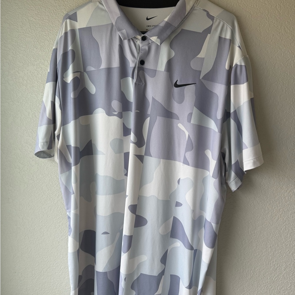 Nike Gray Athletic Polo Shirt with Camo Design